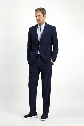  Koyu Lacivert Regular Fit Çizgili Takım Elbise