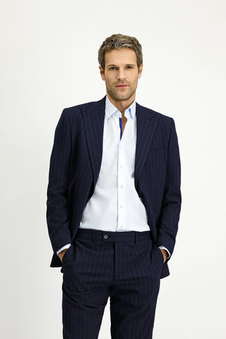  Koyu Lacivert Regular Fit Çizgili Takım Elbise