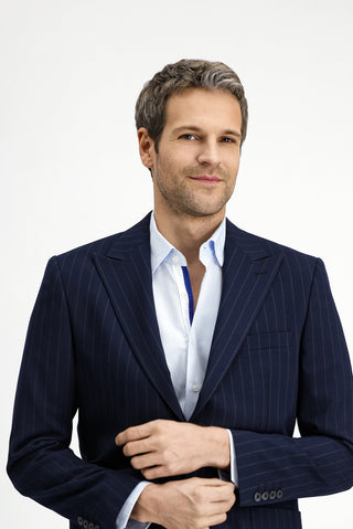  Koyu Lacivert Regular Fit Çizgili Takım Elbise