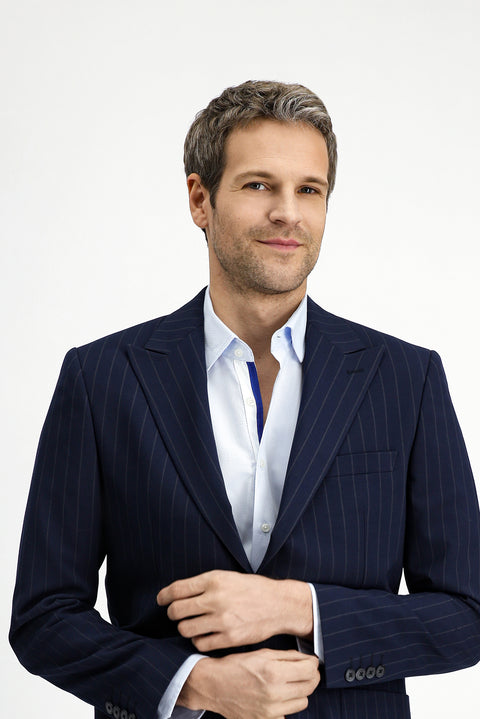 Koyu Lacivert 6 Drop Regular Fit Standart Kesim Çizgili Takım Elbise