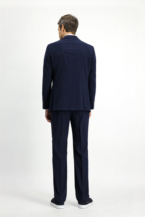 Koyu Lacivert 6 Drop Regular Fit Standart Kesim Çizgili Takım Elbise