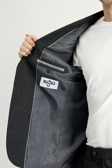 Koyu Antrasit Regular Fit Çizgili Takım Elbise