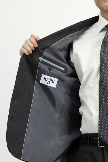 Koyu Antrasit Regular Fit Çizgili Takım Elbise