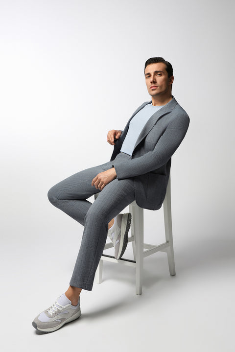 Orta Lacivert 6 Drop Regular Fit Standart Kesim Desenli Takım Elbise