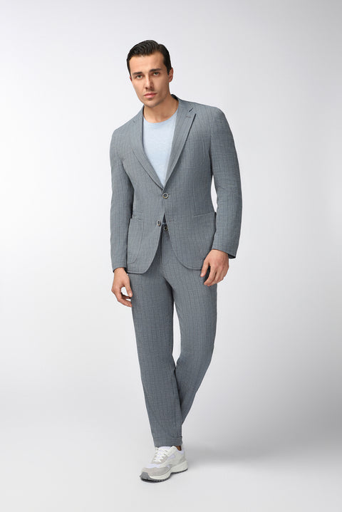 Orta Lacivert 6 Drop Regular Fit Standart Kesim Desenli Takım Elbise