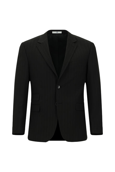 Siyah 4 Drop Relaxed Fit Rahat Kesim Çizgili Takım Elbise