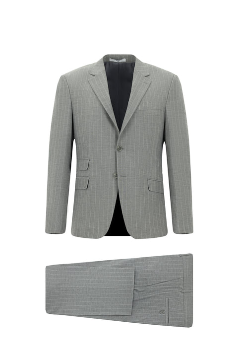 Orta Gri 4 Drop Relaxed Fit Rahat Kesim Çizgili Takım Elbise