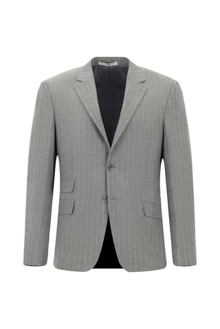  Orta Gri Relaxed Fit Rahat Kesim Klasik Çizgili Takım Elbise