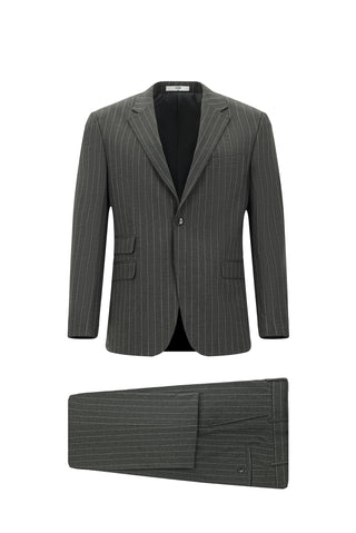  Koyu Füme Klasik Çizgili Takım Elbise