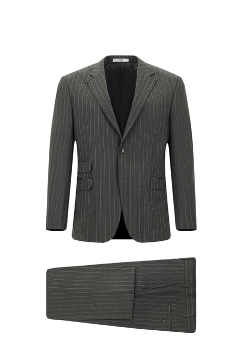 Koyu Füme 4 Drop Relaxed Fit Rahat Kesim Çizgili Takım Elbise