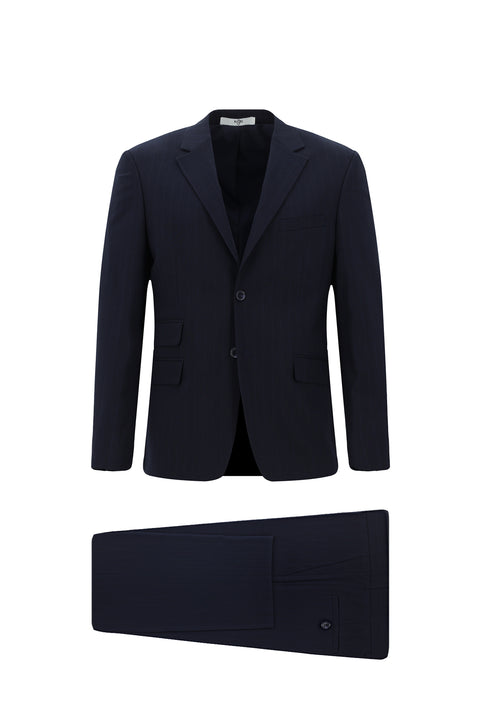 Koyu Lacivert 4 Drop Relaxed Fit Rahat Kesim Çizgili Takım Elbise