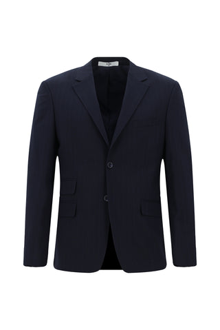  Koyu Lacivert Relaxed Fit Rahat Kesim Klasik Çizgili Takım Elbise