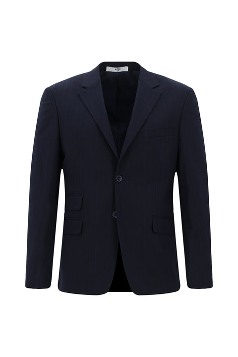 Koyu Lacivert 4 Drop Relaxed Fit Rahat Kesim Çizgili Takım Elbise