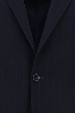  Koyu Lacivert Relaxed Fit Rahat Kesim Klasik Çizgili Takım Elbise