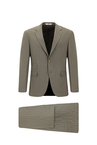  Koyu Vizon Klasik Çizgili Takım Elbise