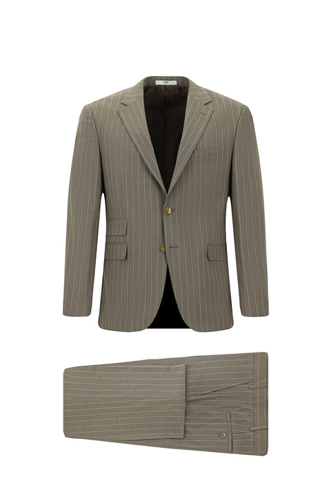 Koyu Vizon 4 Drop Relaxed Fit Rahat Kesim Çizgili Takım Elbise