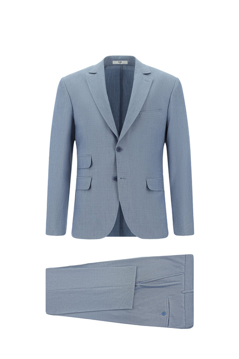 Açık Mavi 7 Drop Super Slim Fit Eksra Dar Kesim Çizgili Takım Elbise