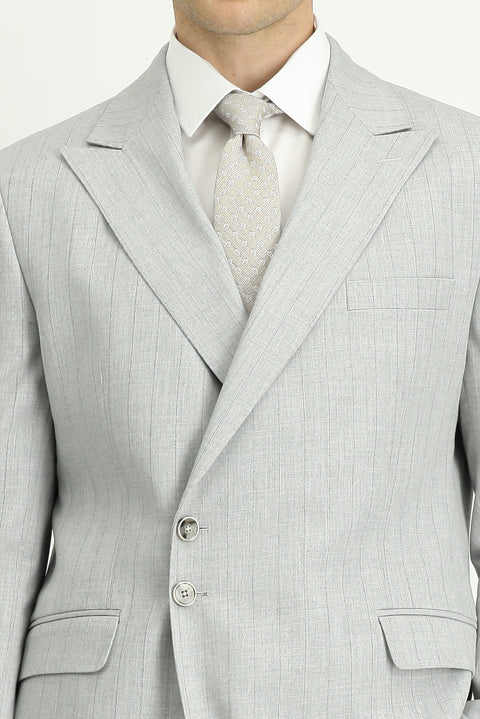 Açık Gri 7 Drop Slim Fit Dar Kesim Çizgili İtalyan Kesim Kruvaze Takım Elbise