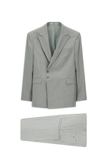 Açık Gri Slim Fit Dar Kesim Çizgili İtalyan Kesim Kruvaze Takım Elbise