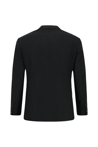  Siyah Regular Fit Çizgili Klasik Pileli Takım Elbise