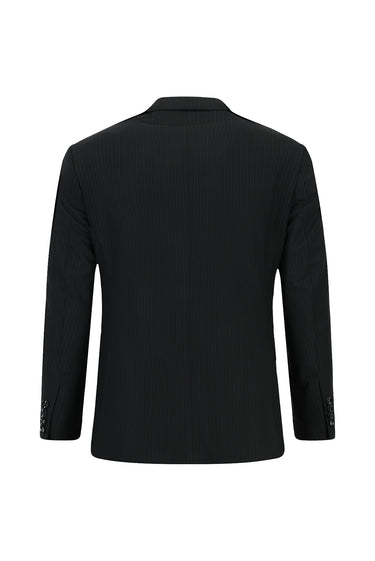  Siyah Regular Fit Çizgili Klasik Pileli Takım Elbise
