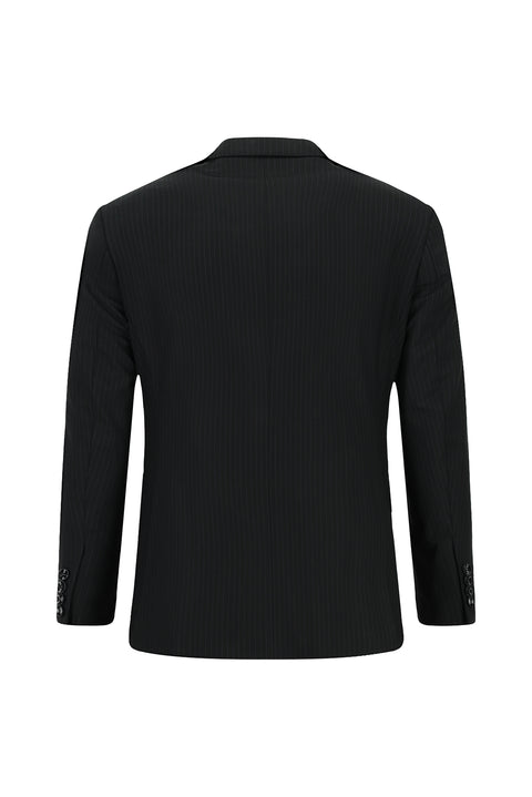 Siyah 6 Drop Regular Fit Standart Kesim Çizgili Pileli Takım Elbise