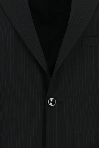  Siyah Regular Fit Çizgili Klasik Pileli Takım Elbise