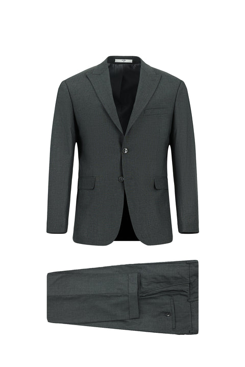 Koyu Füme 6 Drop Regular Fit Standart Kesim Çizgili Pileli Takım Elbise