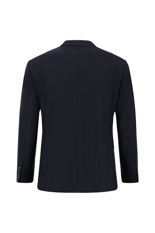  Koyu Lacivert Regular Fit Çizgili Klasik Pileli Takım Elbise