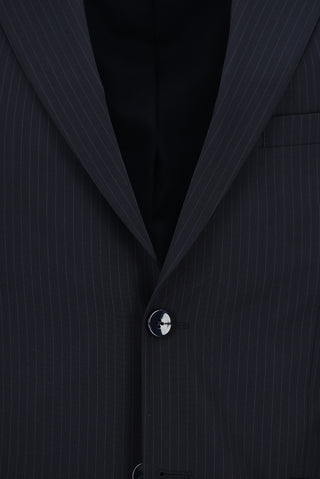  Koyu Lacivert Regular Fit Çizgili Klasik Pileli Takım Elbise