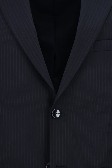  Koyu Lacivert Regular Fit Çizgili Klasik Pileli Takım Elbise