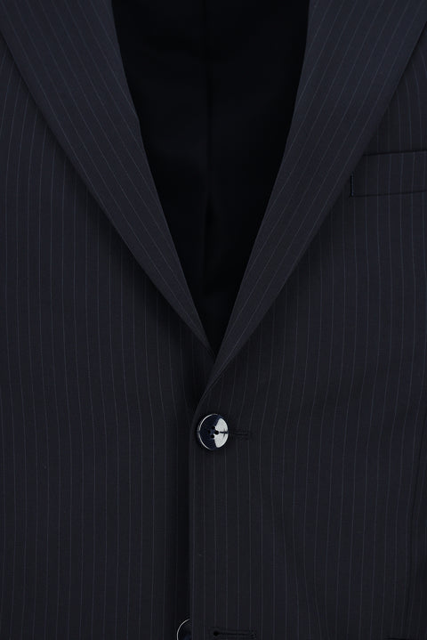 Koyu Lacivert 6 Drop Regular Fit Standart Kesim Çizgili Pileli Takım Elbise