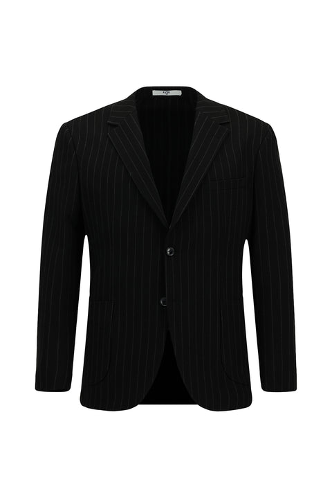 Siyah 7 Drop Slim Fit Dar Kesim Çizgili Beli İpli Spor Takım Elbise