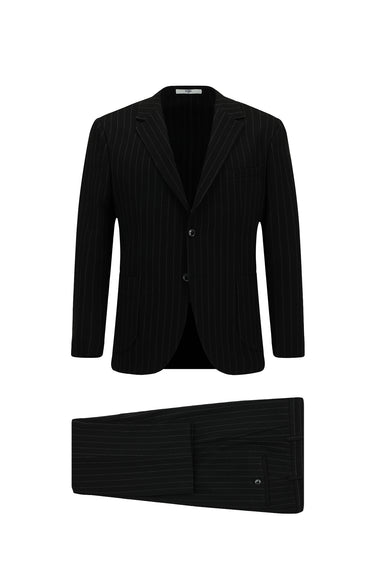  Siyah Slim Fit Dar Kesim Çizgili Beli İpli Spor Takım Elbise