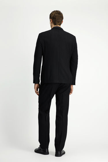 Siyah Slim Fit Dar Kesim Çizgili Beli İpli Spor Takım Elbise