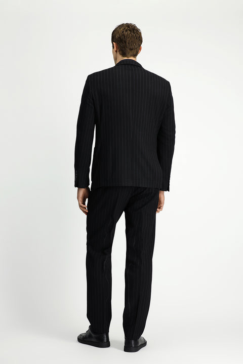 Siyah 7 Drop Slim Fit Dar Kesim Çizgili Beli İpli Spor Takım Elbise