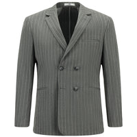 Orta Füme Slim Fit Dar Kesim Çizgili Beli Tokalı Kruvaze Takım Elbise