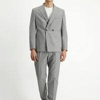 Light Mink 8 Drop Muscle Fit Long Athletic Cut Striped Double-Breasted Suit with Buckle Waist