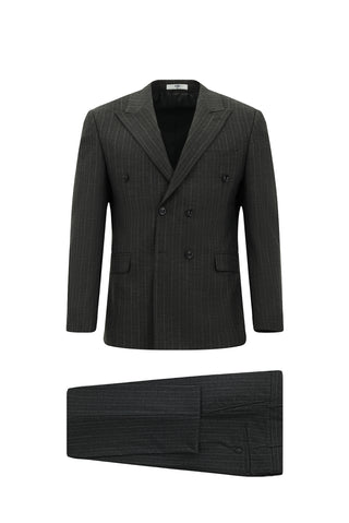  Koyu Füme Slim Fit Dar Kesim Çizgili Kruvaze Takım Elbise