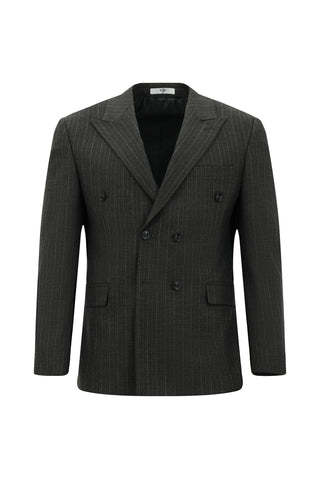  Koyu Füme 4 Drop Relaxed Fit Rahat Kesim Çizgili Kruvaze Takım Elbise