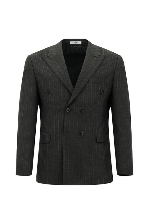 Dark Gray 4-Drop Relaxed Fit Striped Double-Breasted Suit