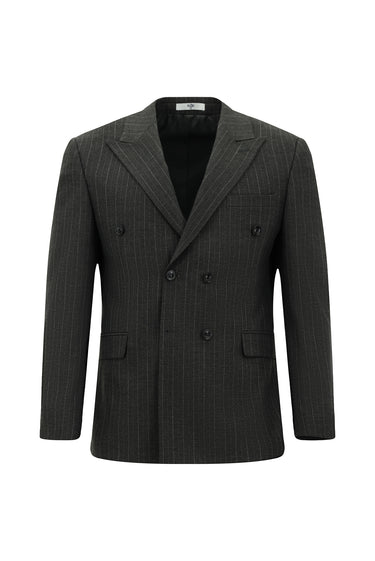  Koyu Füme Relaxed Fit Rahat Kesim Çizgili Kruvaze Takım Elbise