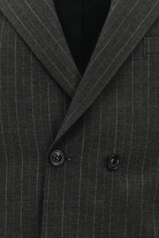  Koyu Füme Slim Fit Dar Kesim Çizgili Kruvaze Takım Elbise