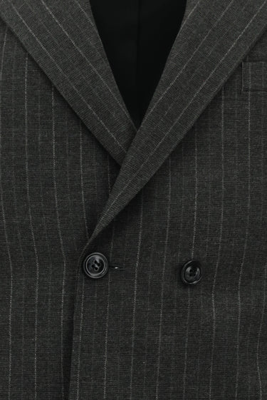 Koyu Füme Relaxed Fit Rahat Kesim Çizgili Kruvaze Takım Elbise