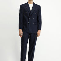 Dark Navy 7 Drop Slim Fit Striped Double-Breasted Suit