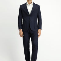 Koyu Lacivert Regular Fit Çizgili Klasik Takım Elbise