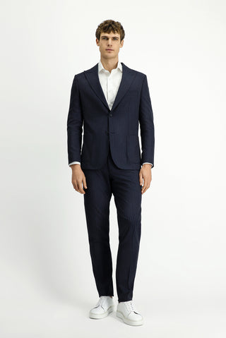  Koyu Lacivert Regular Fit Çizgili Klasik Takım Elbise