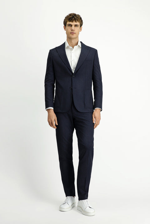 Koyu Lacivert 6 Drop Regular Fit Standart Kesim Çizgili Takım Elbise