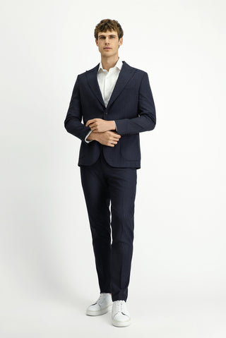  Koyu Lacivert Regular Fit Çizgili Klasik Takım Elbise