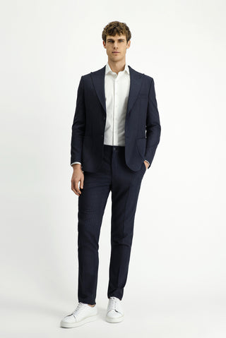  Koyu Lacivert Regular Fit Çizgili Klasik Takım Elbise